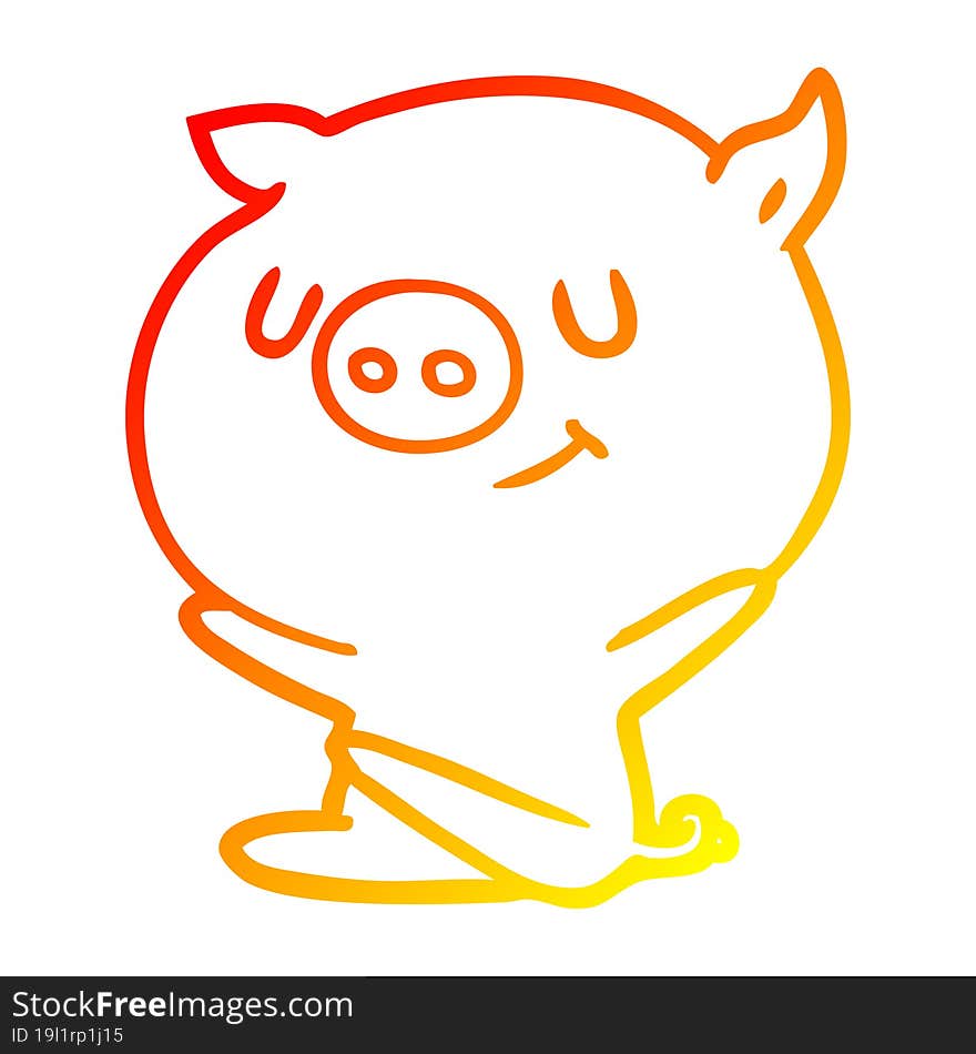 Warm Gradient Line Drawing Happy Cartoon Pig