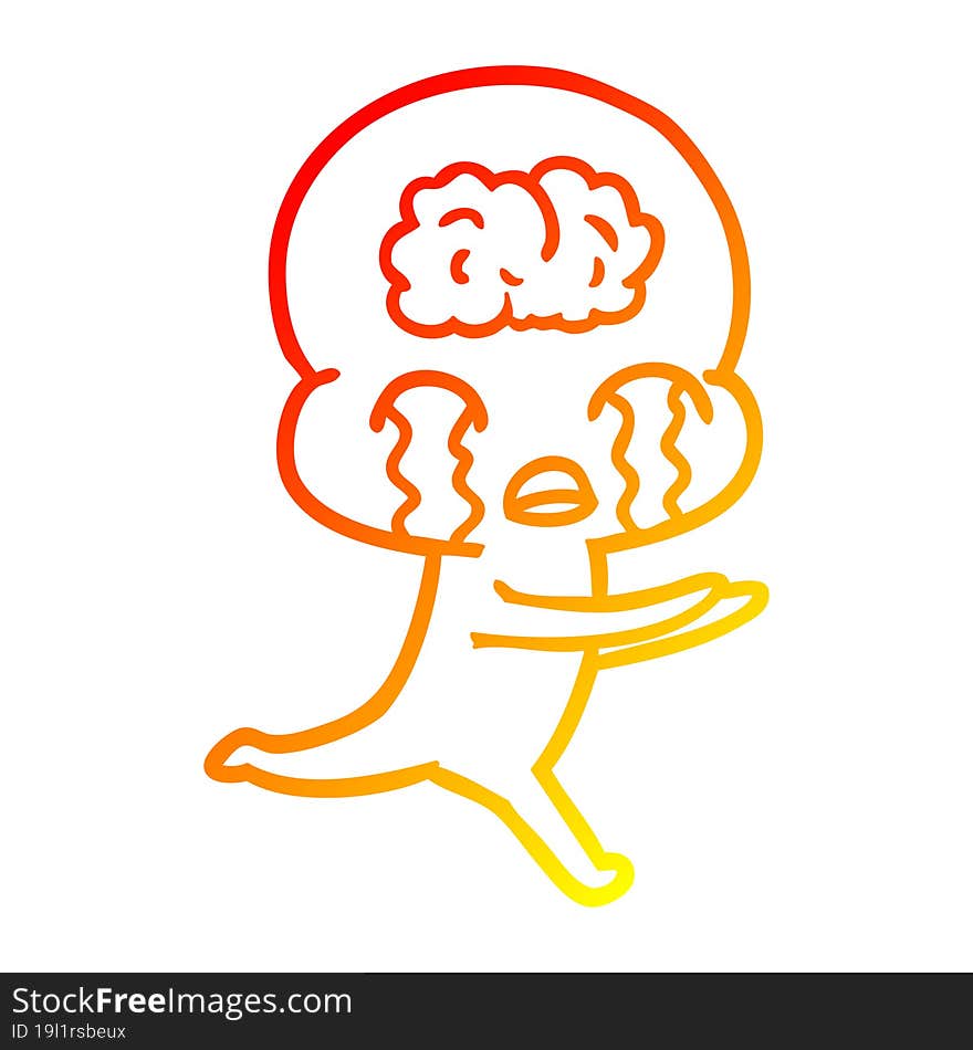 warm gradient line drawing cartoon big brain alien crying