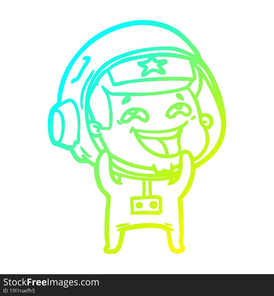 cold gradient line drawing of a cartoon laughing astronaut