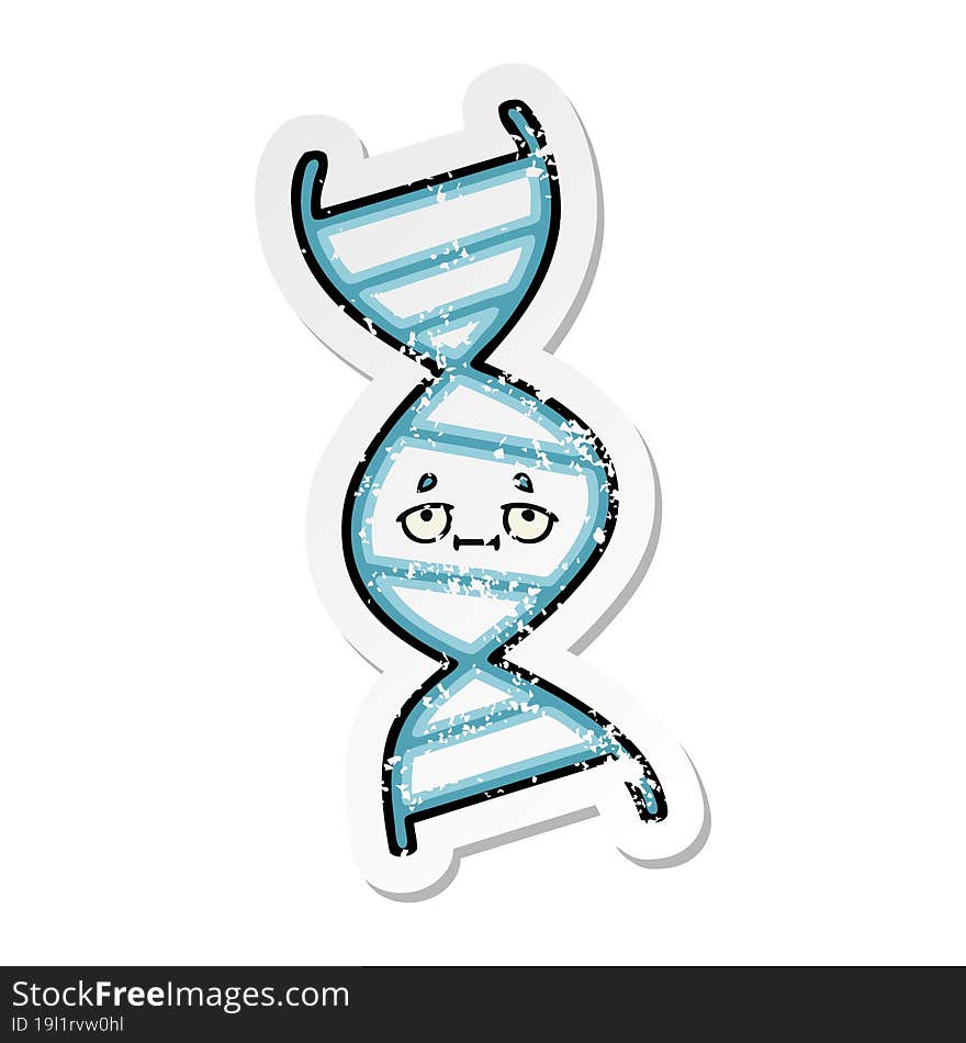 Distressed Sticker Of A Cute Cartoon DNA Strand