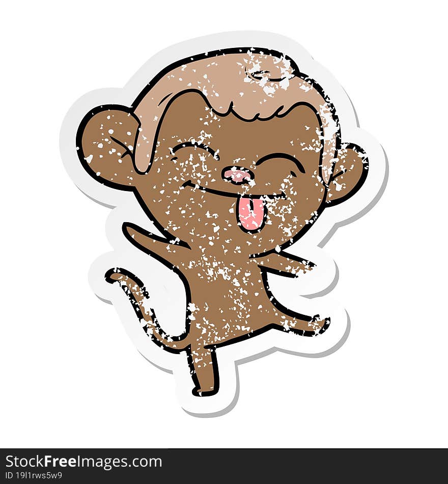 distressed sticker of a funny cartoon monkey dancing