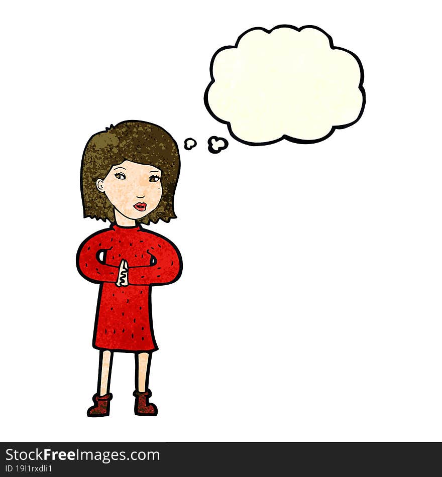 cartoon calm woman with thought bubble