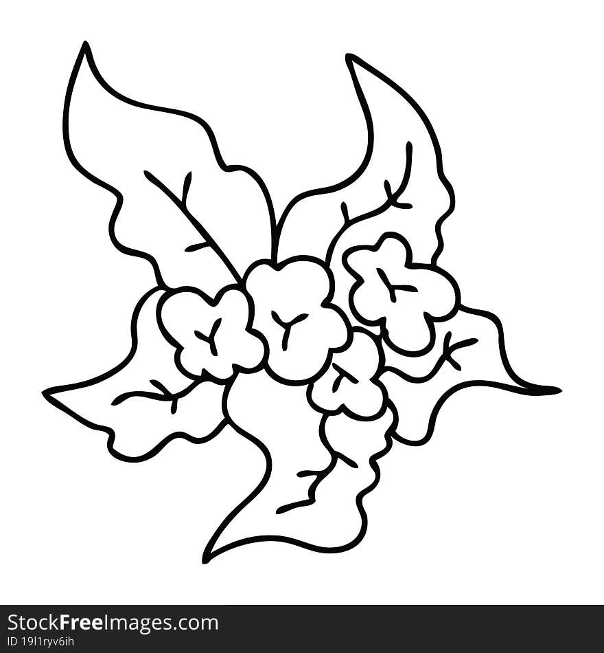 quirky line drawing cartoon christmas flower