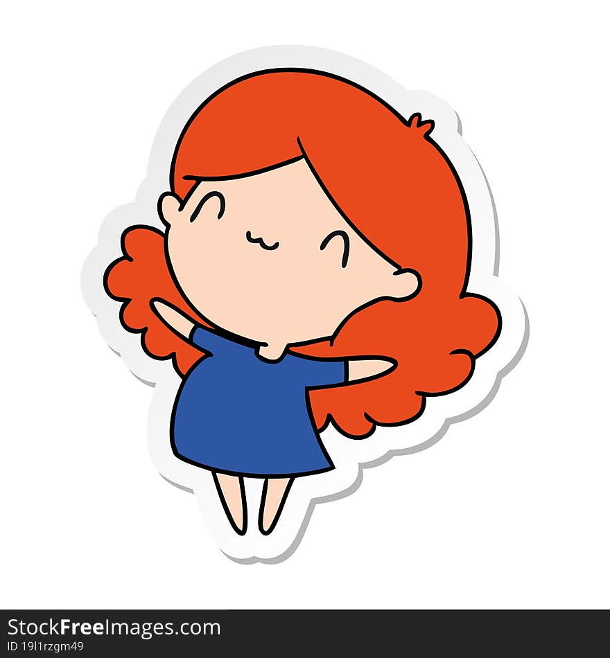 Sticker Cartoon Of A Cute Kawaii Girl