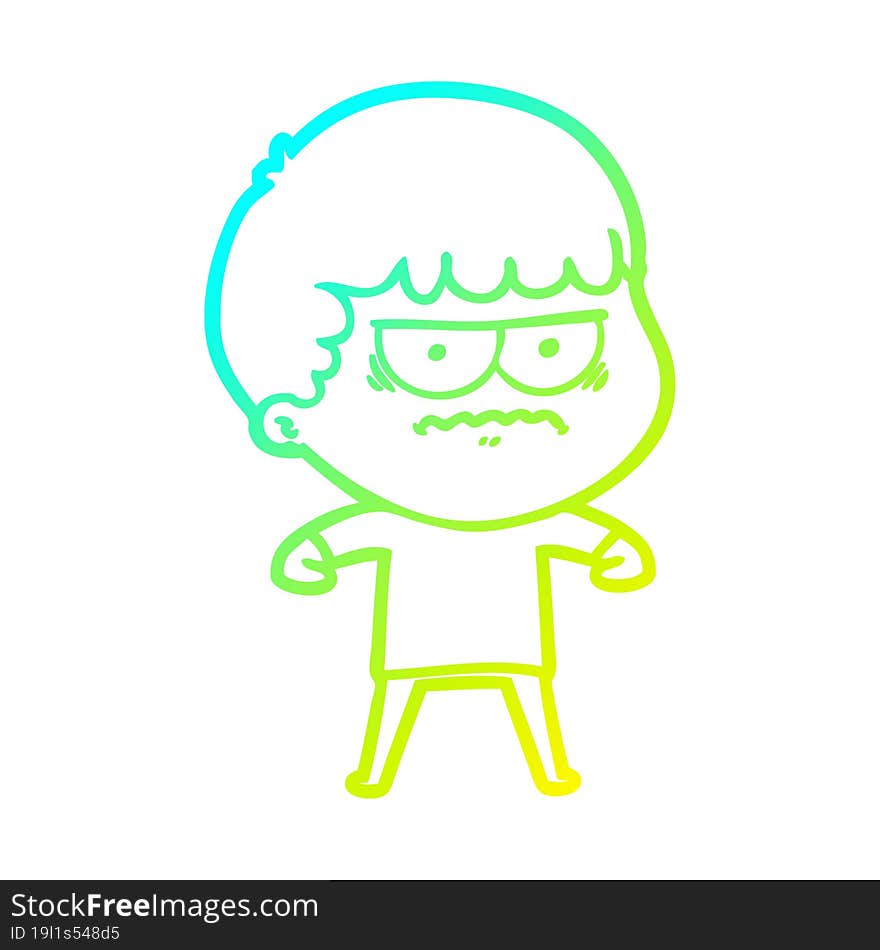 cold gradient line drawing cartoon annoyed man