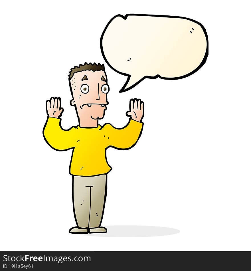 cartoon man surrendering with speech bubble