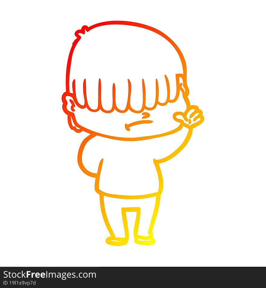 Warm Gradient Line Drawing Cartoon Boy With Untidy Hair