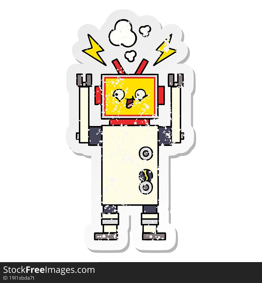 distressed sticker of a cute cartoon dancing robot