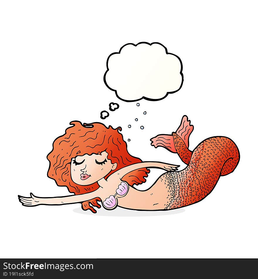 cartoon mermaid with thought bubble