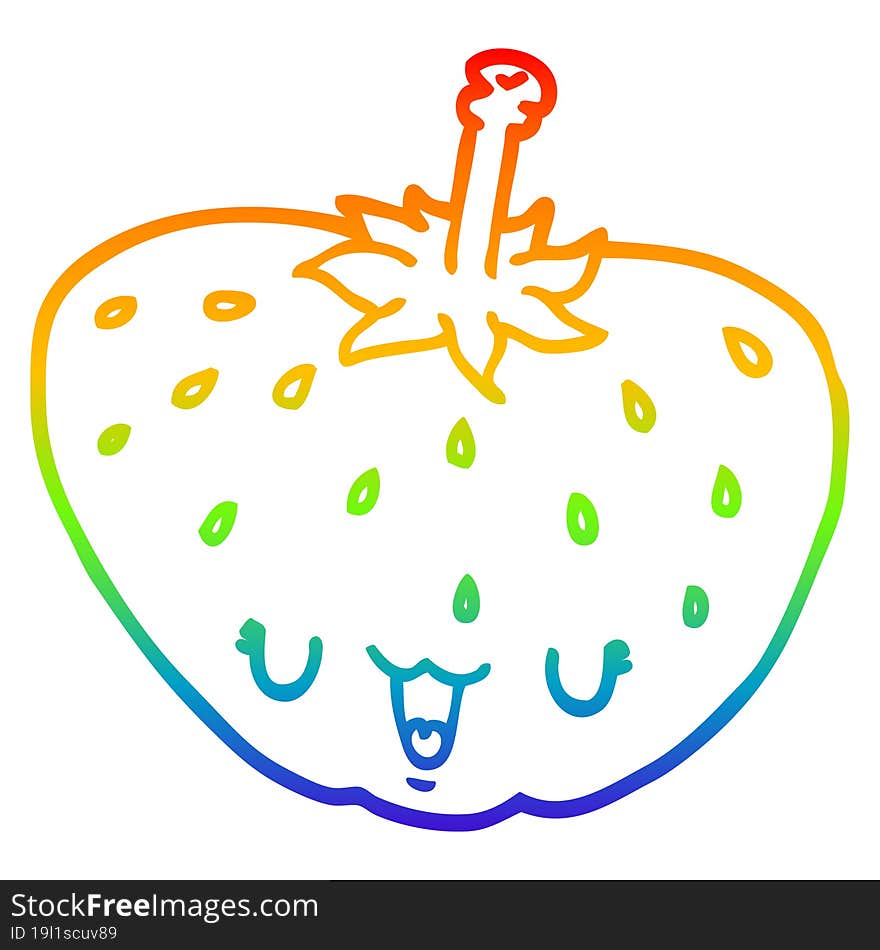 rainbow gradient line drawing of a cartoon strawberry