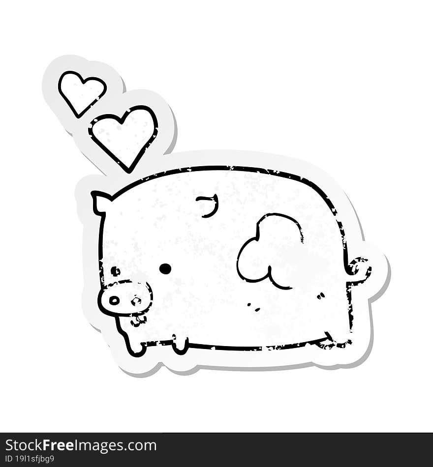 Distressed Sticker Of A Cartoon Pig In Love