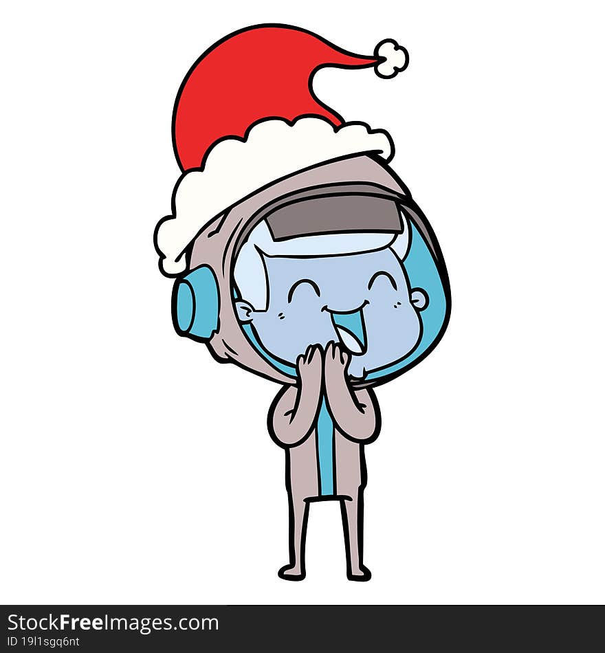 Happy Line Drawing Of A Astronaut Wearing Santa Hat