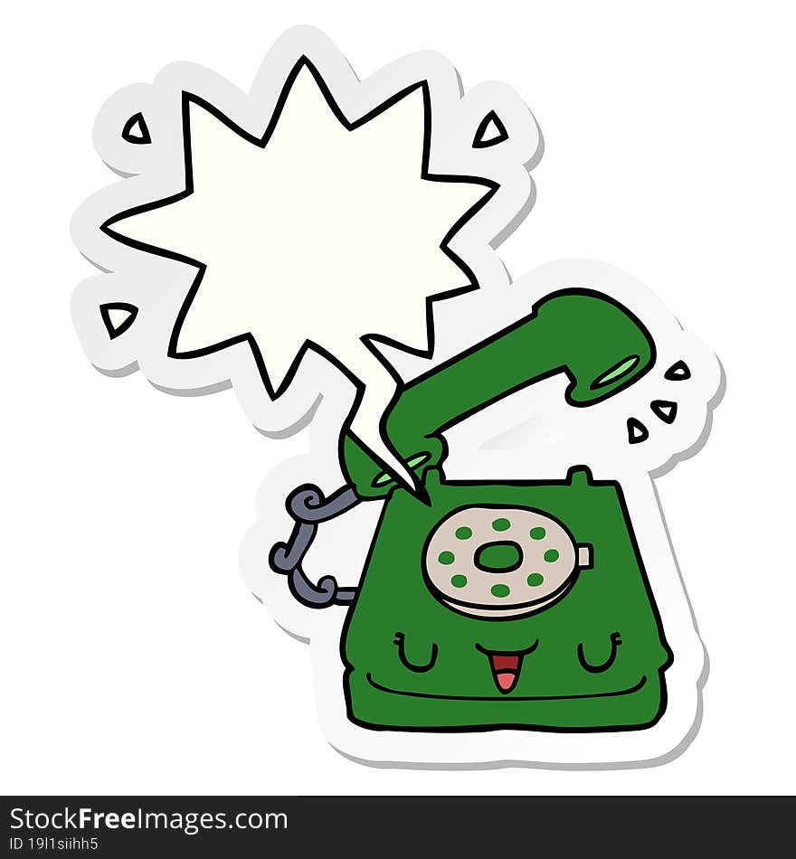 cute cartoon telephone and speech bubble sticker