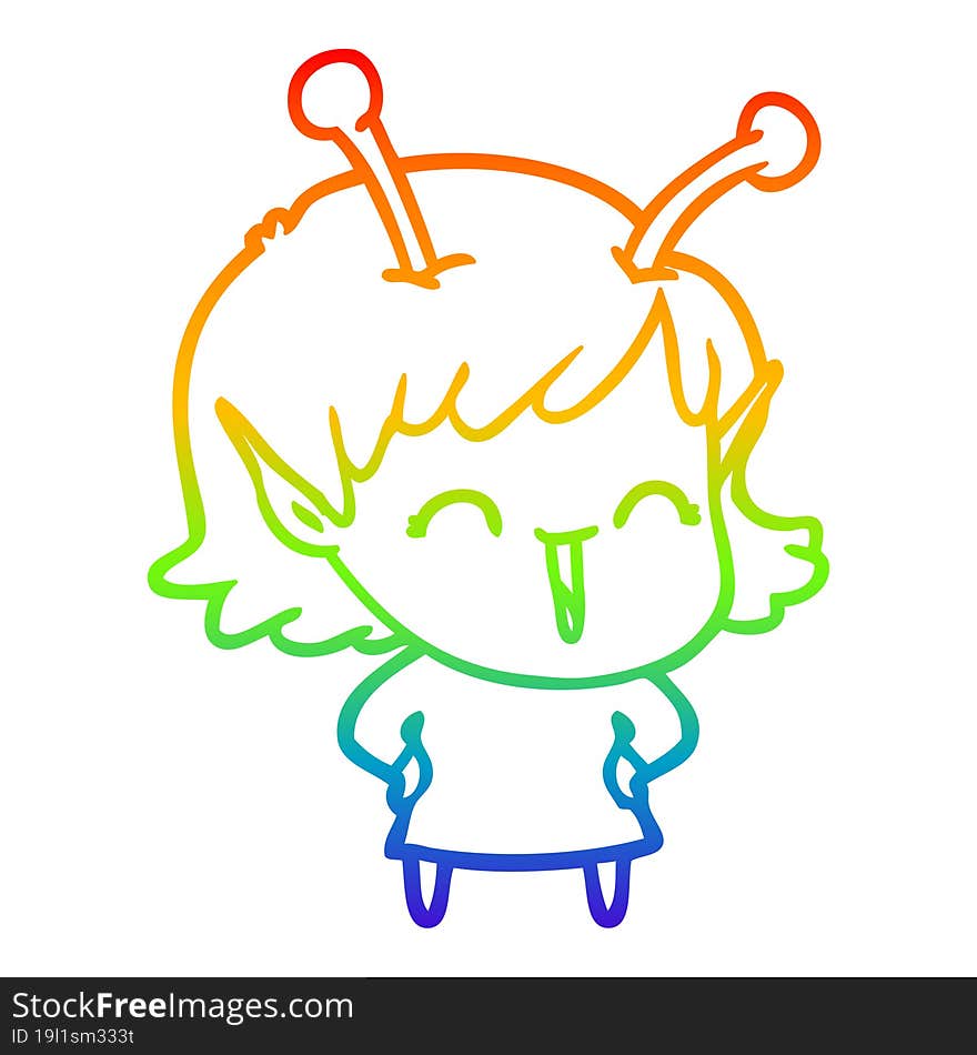 rainbow gradient line drawing cartoon happy alien girl