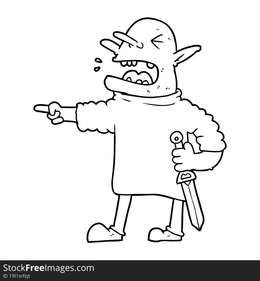 cartoon goblin with knife. cartoon goblin with knife