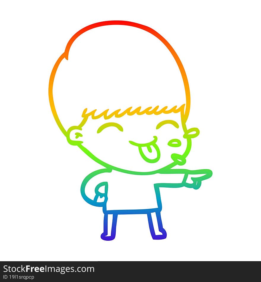 rainbow gradient line drawing cartoon boy sticking out tongue