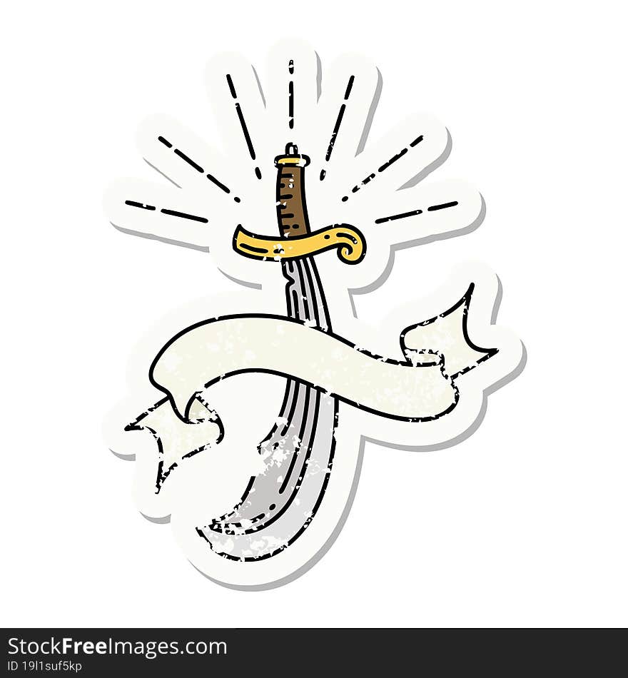 Grunge Sticker Of Tattoo Style Scimitar Sword