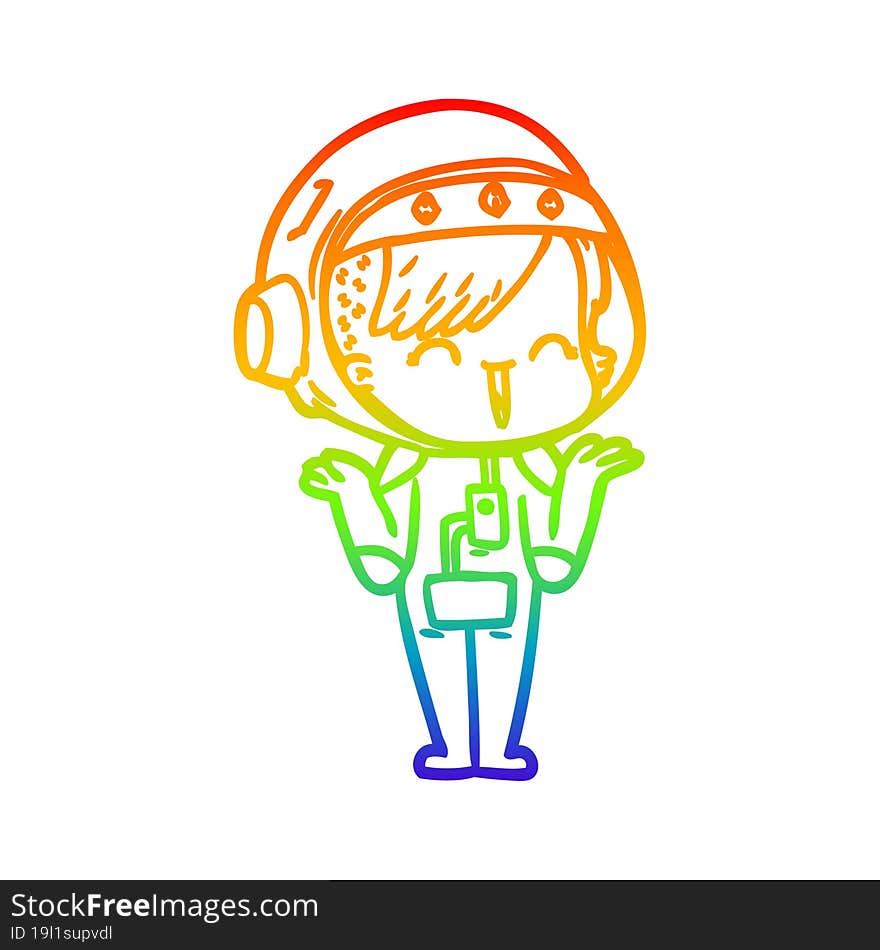 Rainbow Gradient Line Drawing Happy Cartoon Space Girl Shrugging Shoulders