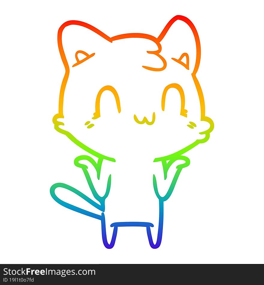 rainbow gradient line drawing of a cartoon happy cat