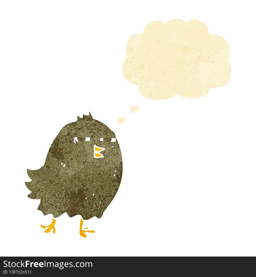 funny cartoon bird with thought bubble