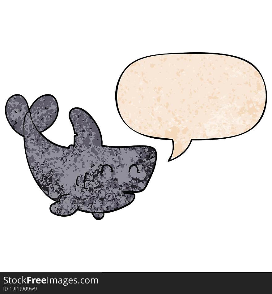 cartoon shark and speech bubble in retro texture style