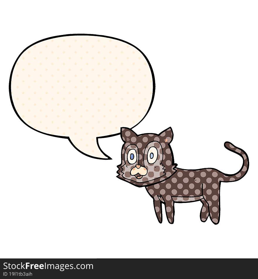 happy cartoon cat and speech bubble in comic book style