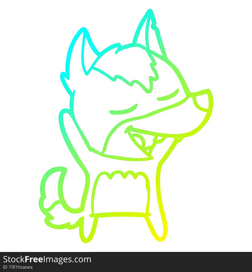 cold gradient line drawing cartoon wolf laughing