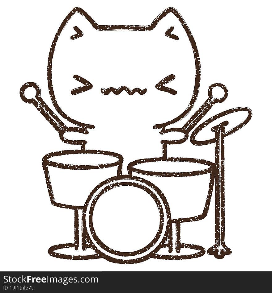 Cat Drummer Charcoal Drawing