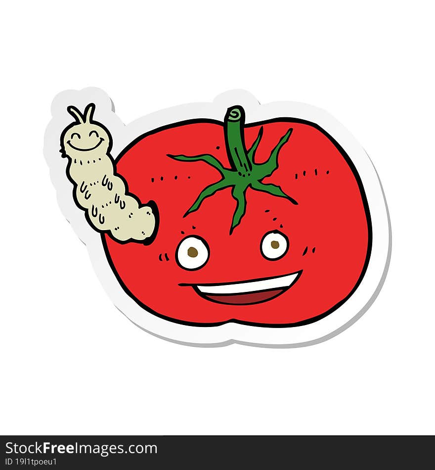 sticker of a cartoon tomato with bug