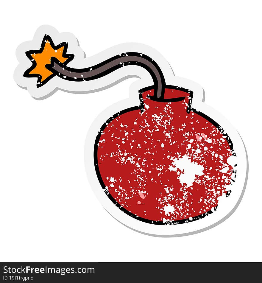 distressed sticker of a quirky hand drawn cartoon bomb