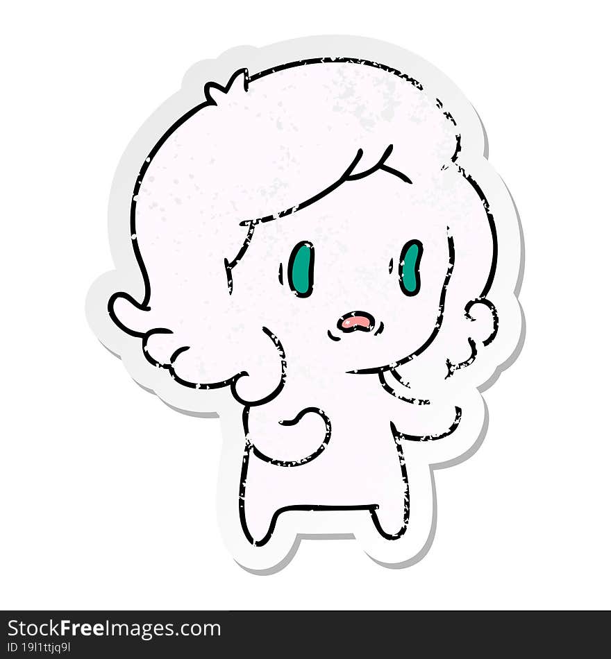 distressed sticker cartoon of kawaii scary ghost