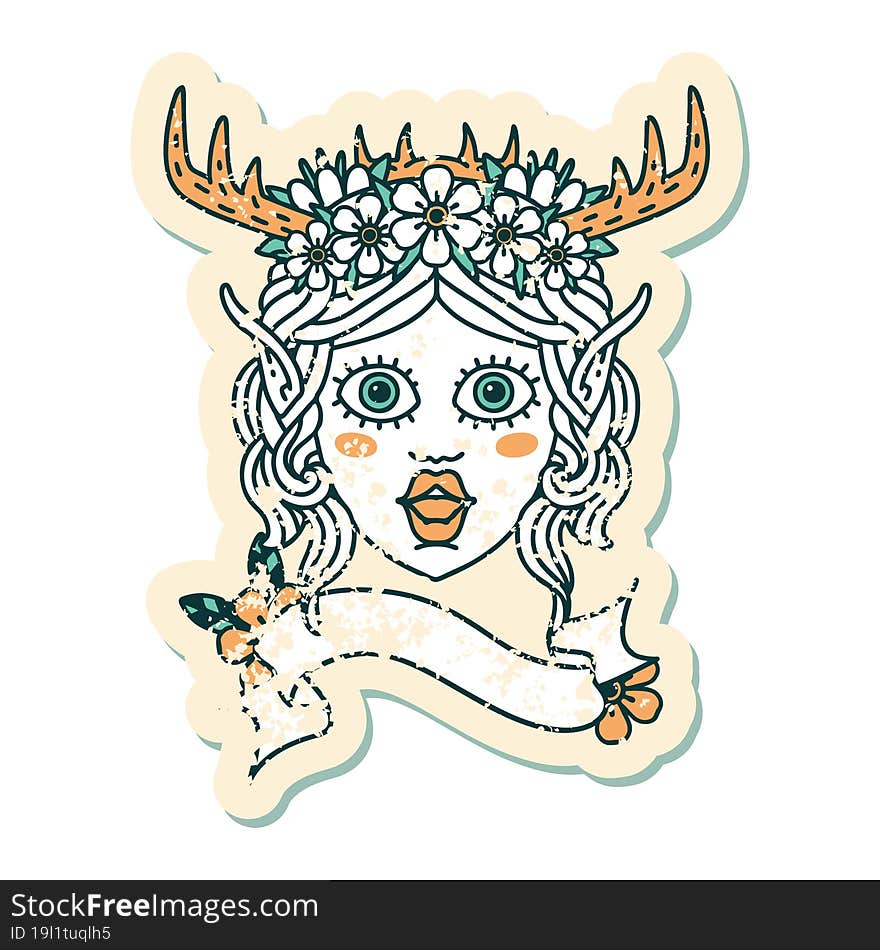 Retro Tattoo Style elf druid character face. Retro Tattoo Style elf druid character face