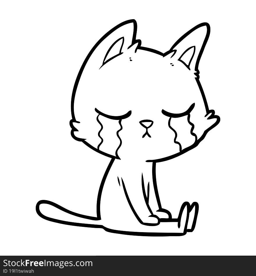 crying cartoon cat sitting. crying cartoon cat sitting