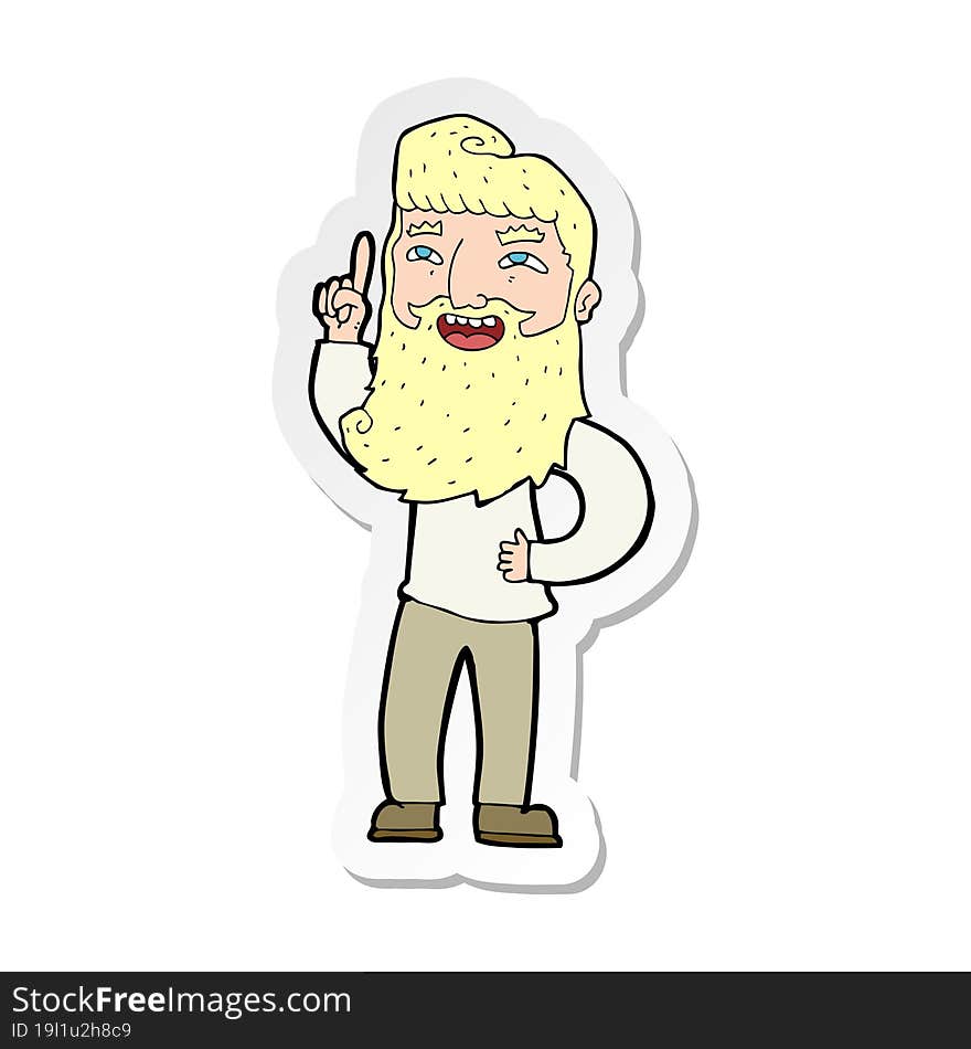 sticker of a cartoon happy bearded man with idea