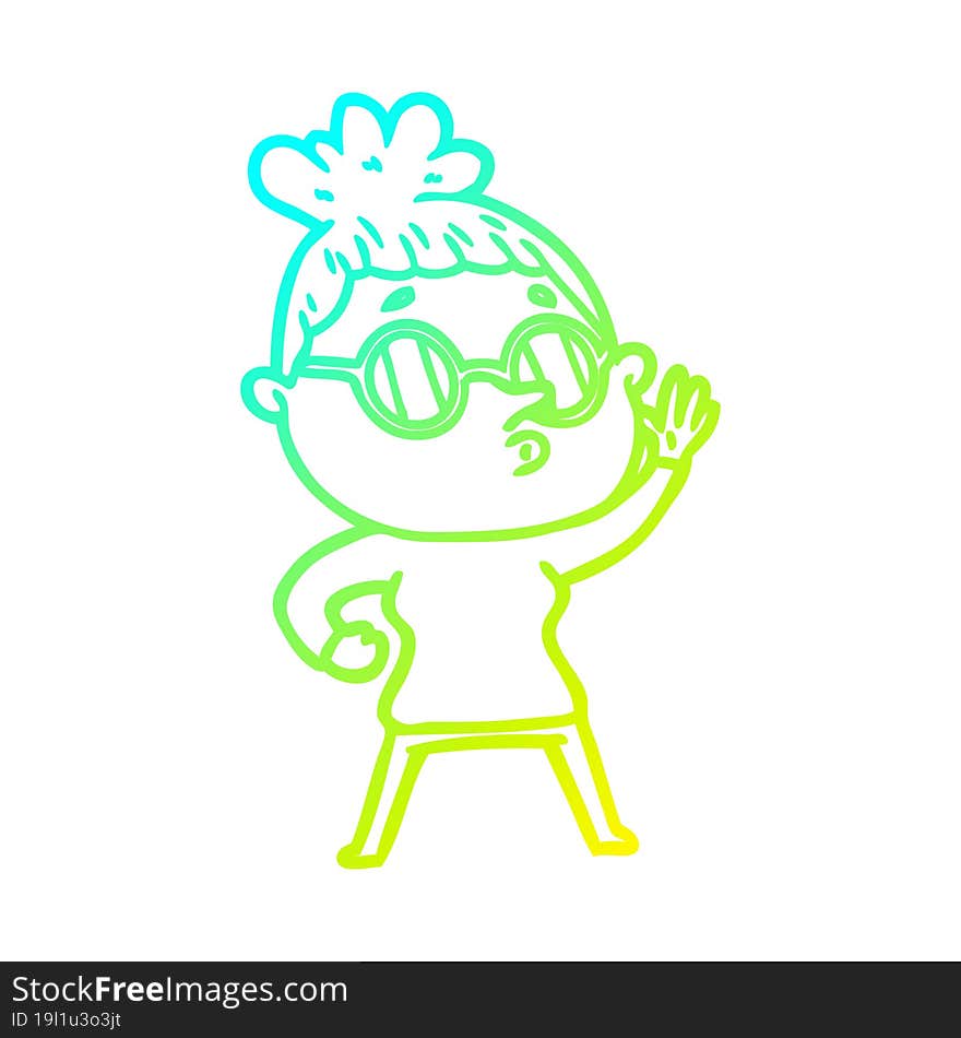 cold gradient line drawing cartoon woman wearing glasses