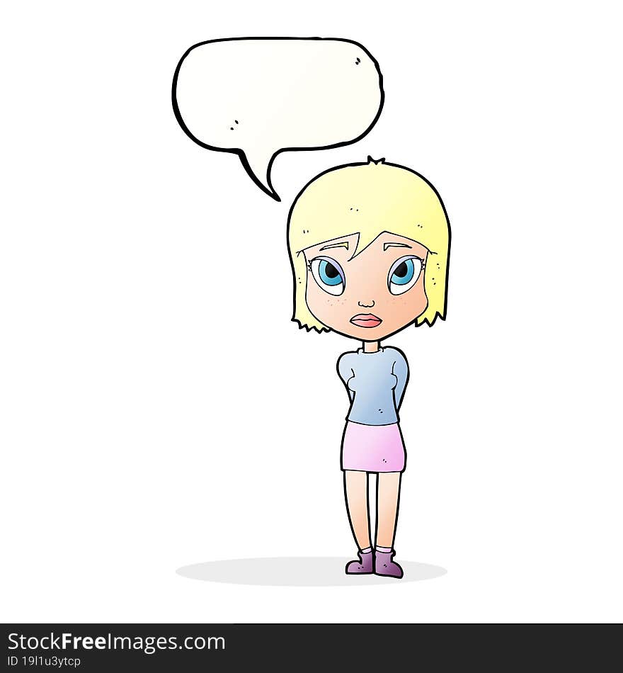 cartoon shy girl with speech bubble