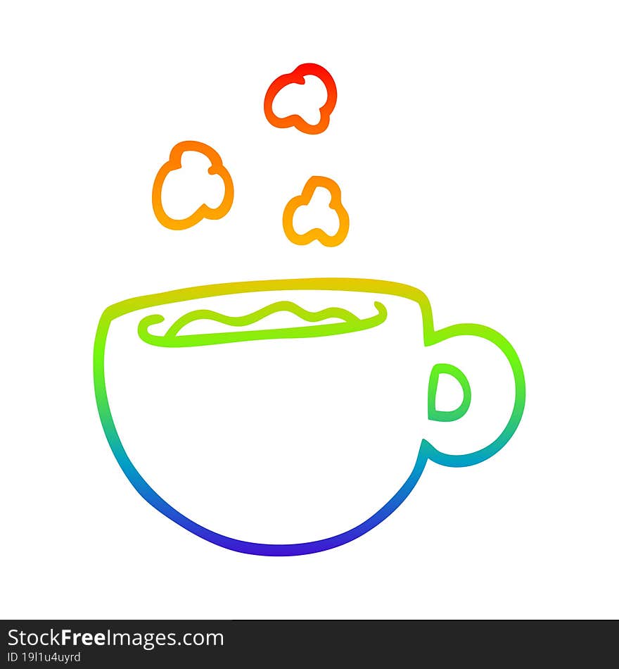 Rainbow Gradient Line Drawing Cartoon Coffee Cup