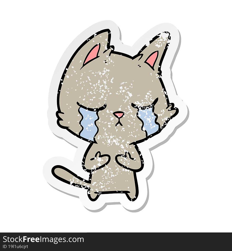 distressed sticker of a crying cartoon cat