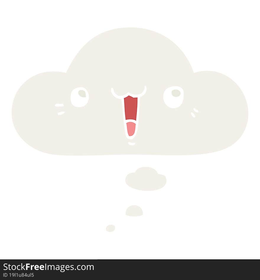 happy cartoon face with thought bubble in retro style