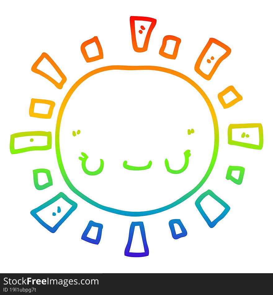 rainbow gradient line drawing of a cartoon sun