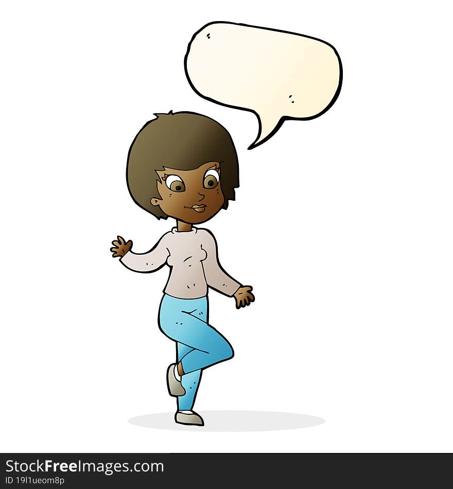 cartoon woman waving with speech bubble