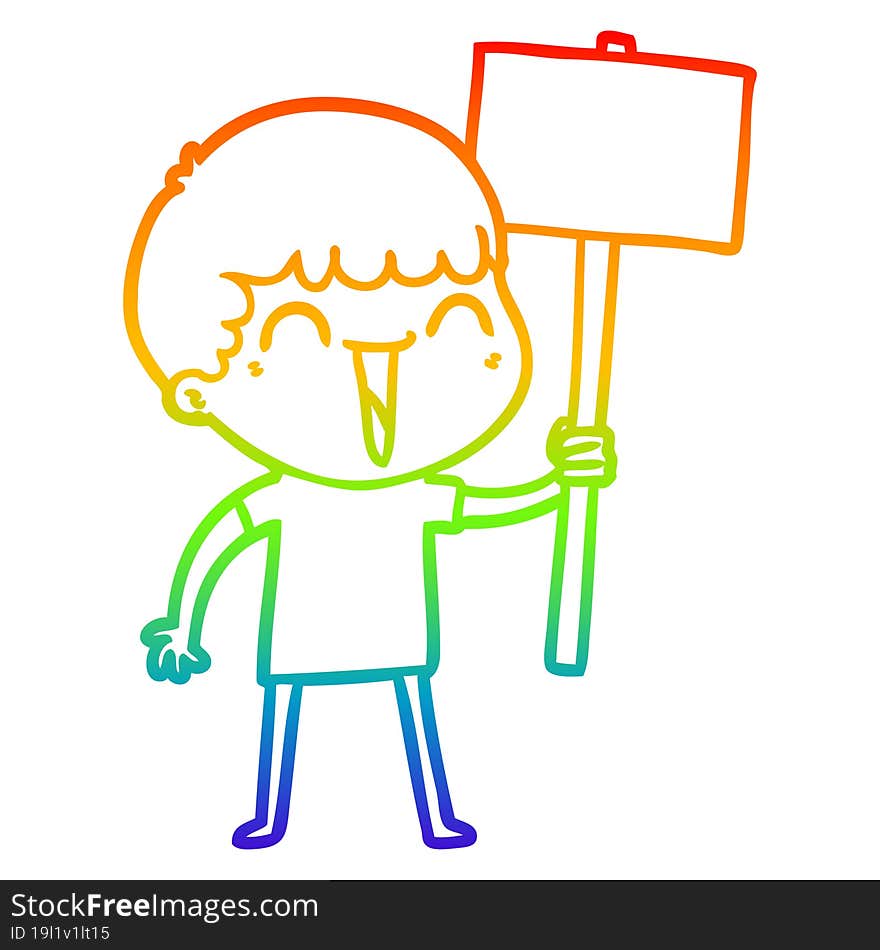 Rainbow Gradient Line Drawing Cartoon Happy Man