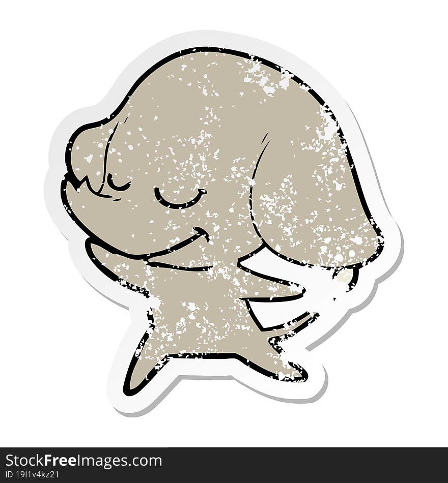 distressed sticker of a cartoon smiling elephant