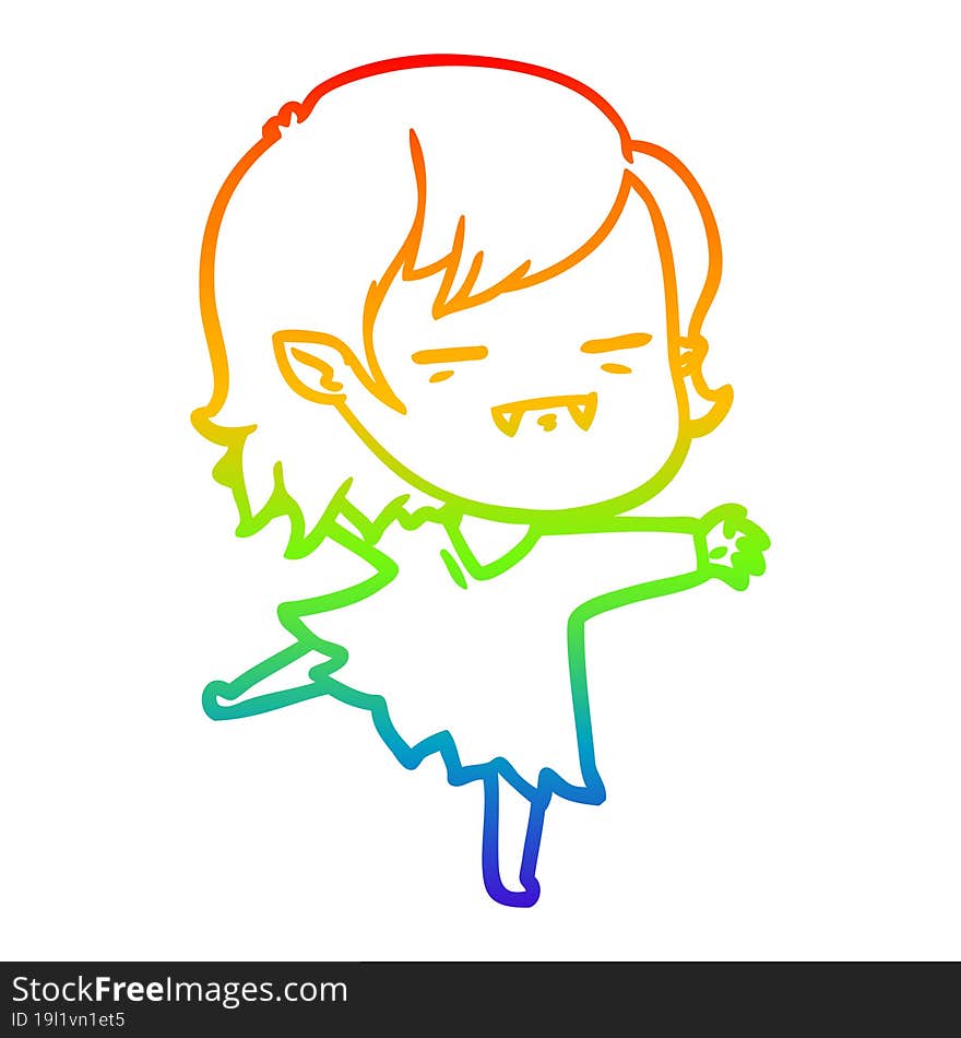 rainbow gradient line drawing of a cartoon undead vampire girl dancing