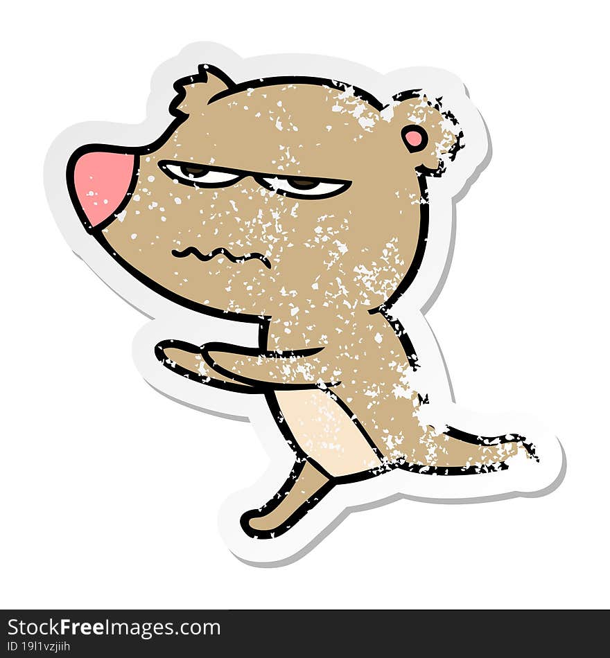 Distressed Sticker Of A Angry Bear Cartoon Running