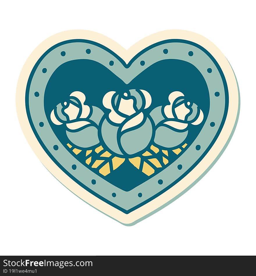 tattoo style sticker of a heart and flowers