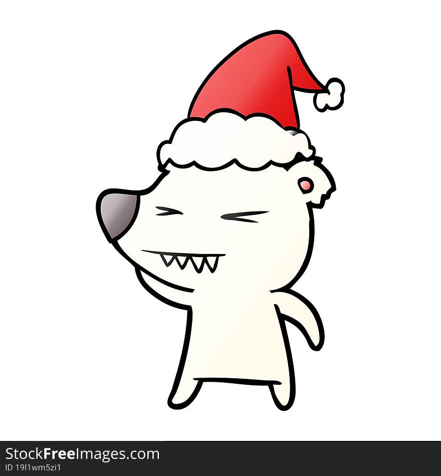 angry polar bear gradient cartoon of a wearing santa hat