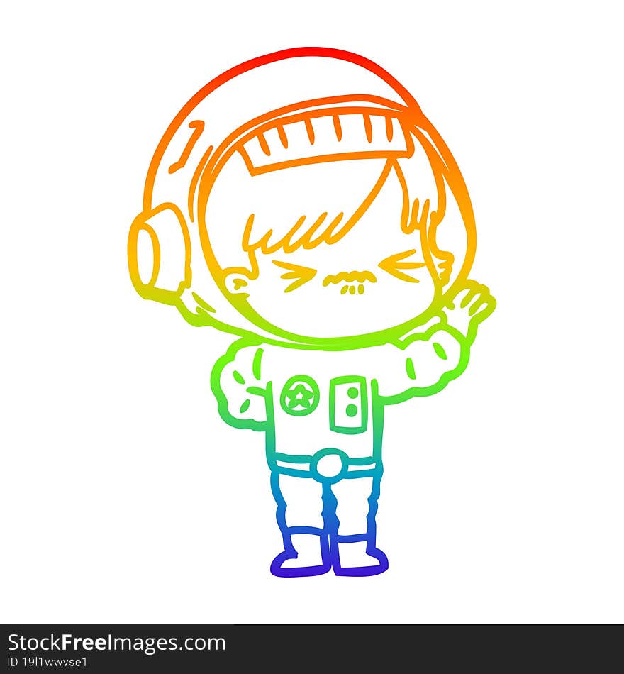 rainbow gradient line drawing angry cartoon space girl waving