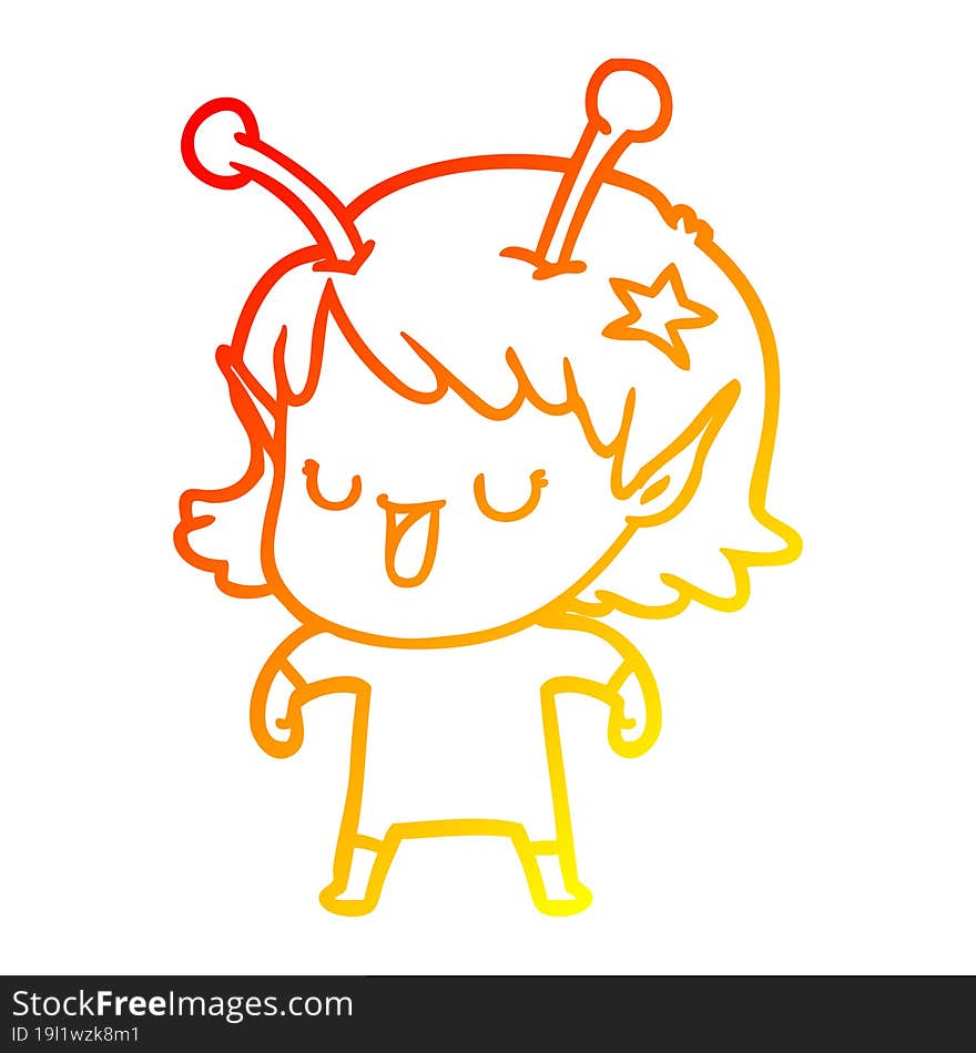 warm gradient line drawing happy alien girl cartoon