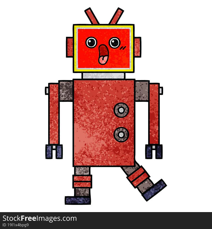 retro grunge texture cartoon of a robot